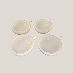 One set of 4 Vintage White Milk Glass Soup Bowls W/ Lids